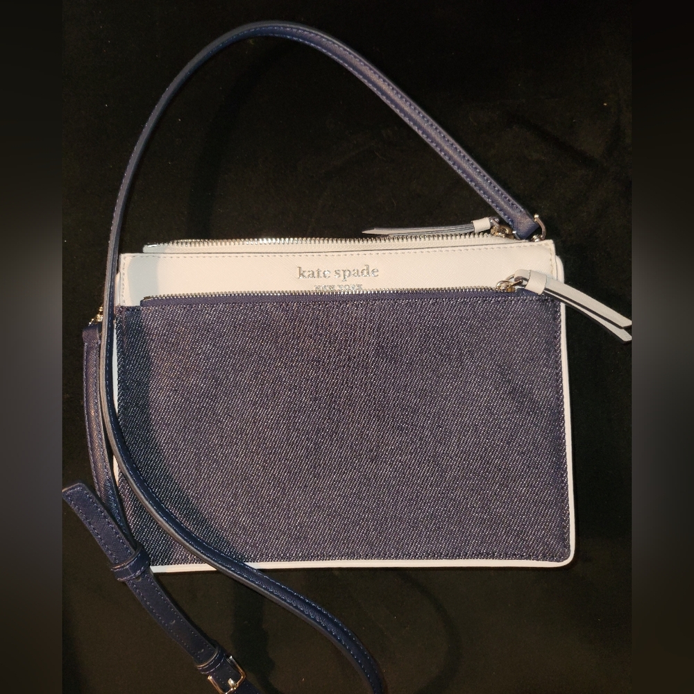 Kate spade crossbody small Denim and white bag